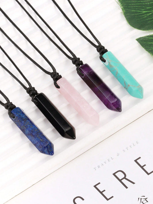 Men's Hexagonal Natural Stone Pendant Necklace