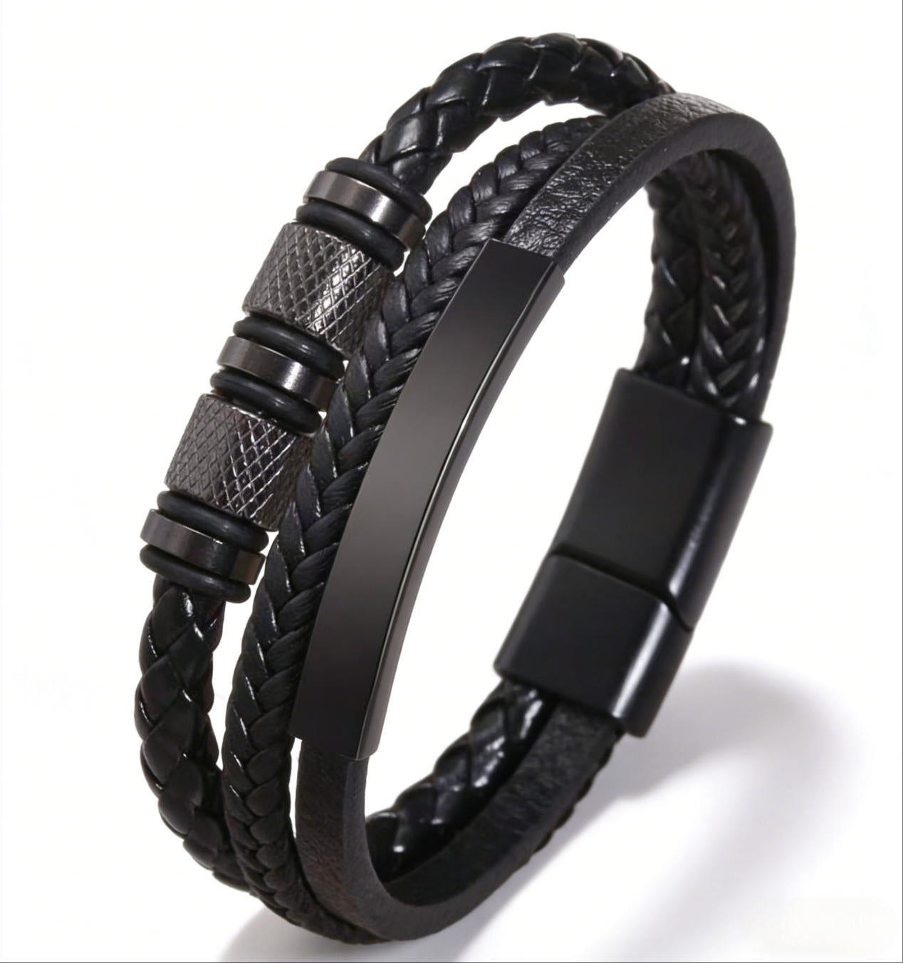 Men's Black Braided Stainless Steel Magnetic Bracelet