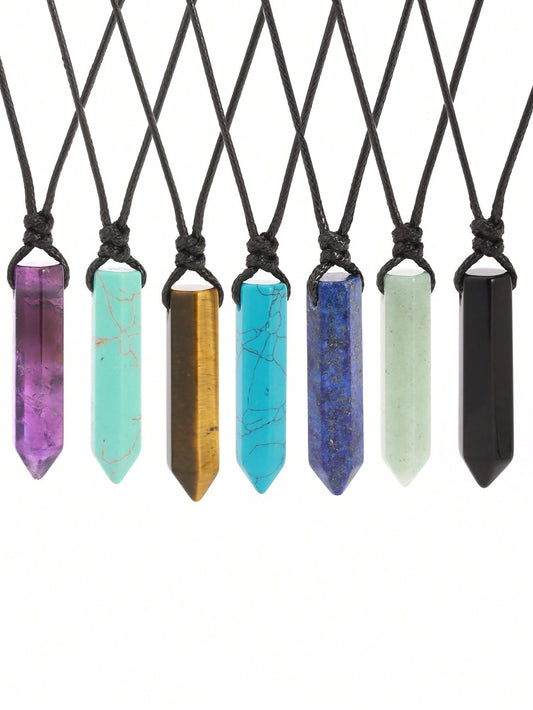 Men’s Natural Stone Crystal Pendant Necklace – Hexagonal Healing Point