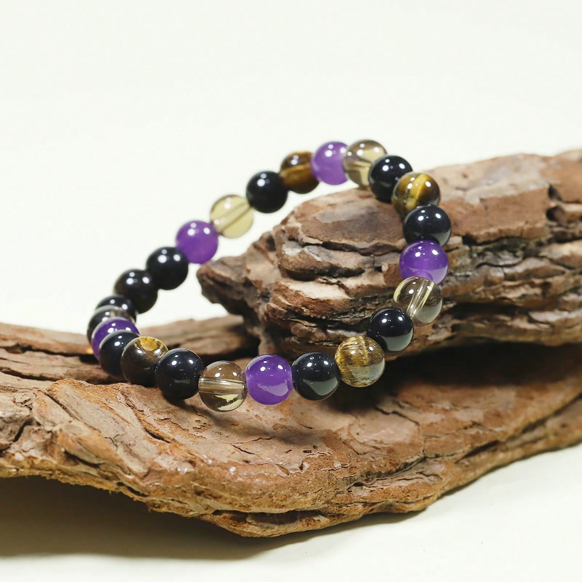 Natural Tigereye & Amethyst Bead Stretch Bracelet
