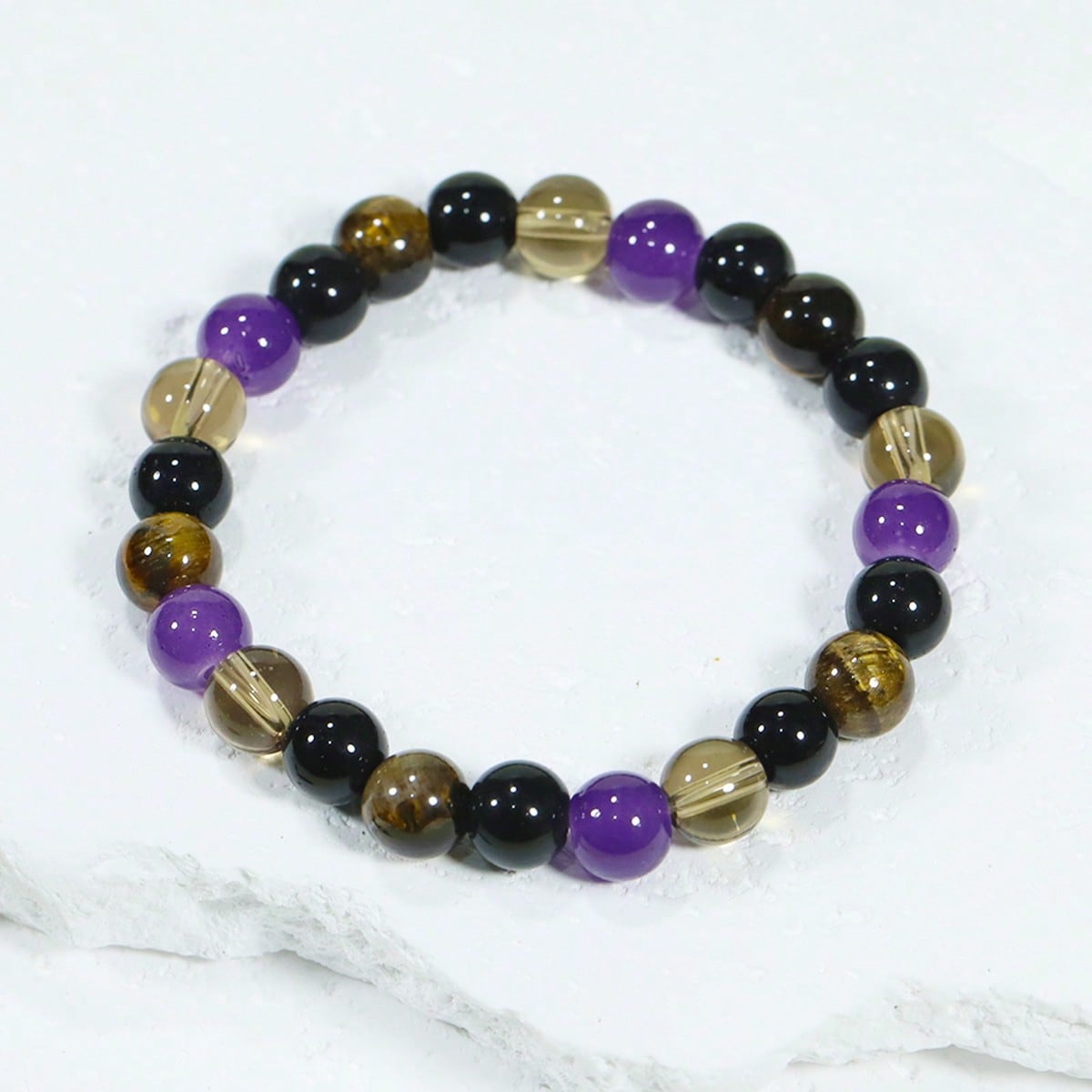 Natural Tigereye & Amethyst Bead Stretch Bracelet