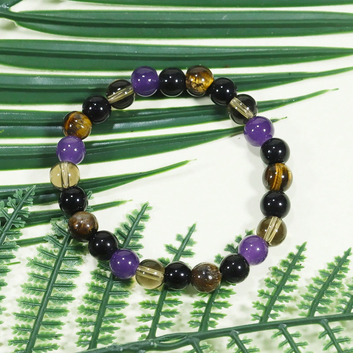 Natural Tigereye & Amethyst Bead Stretch Bracelet