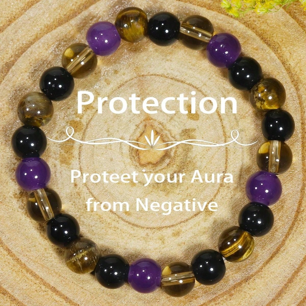 Natural Tigereye & Amethyst Bead Stretch Bracelet