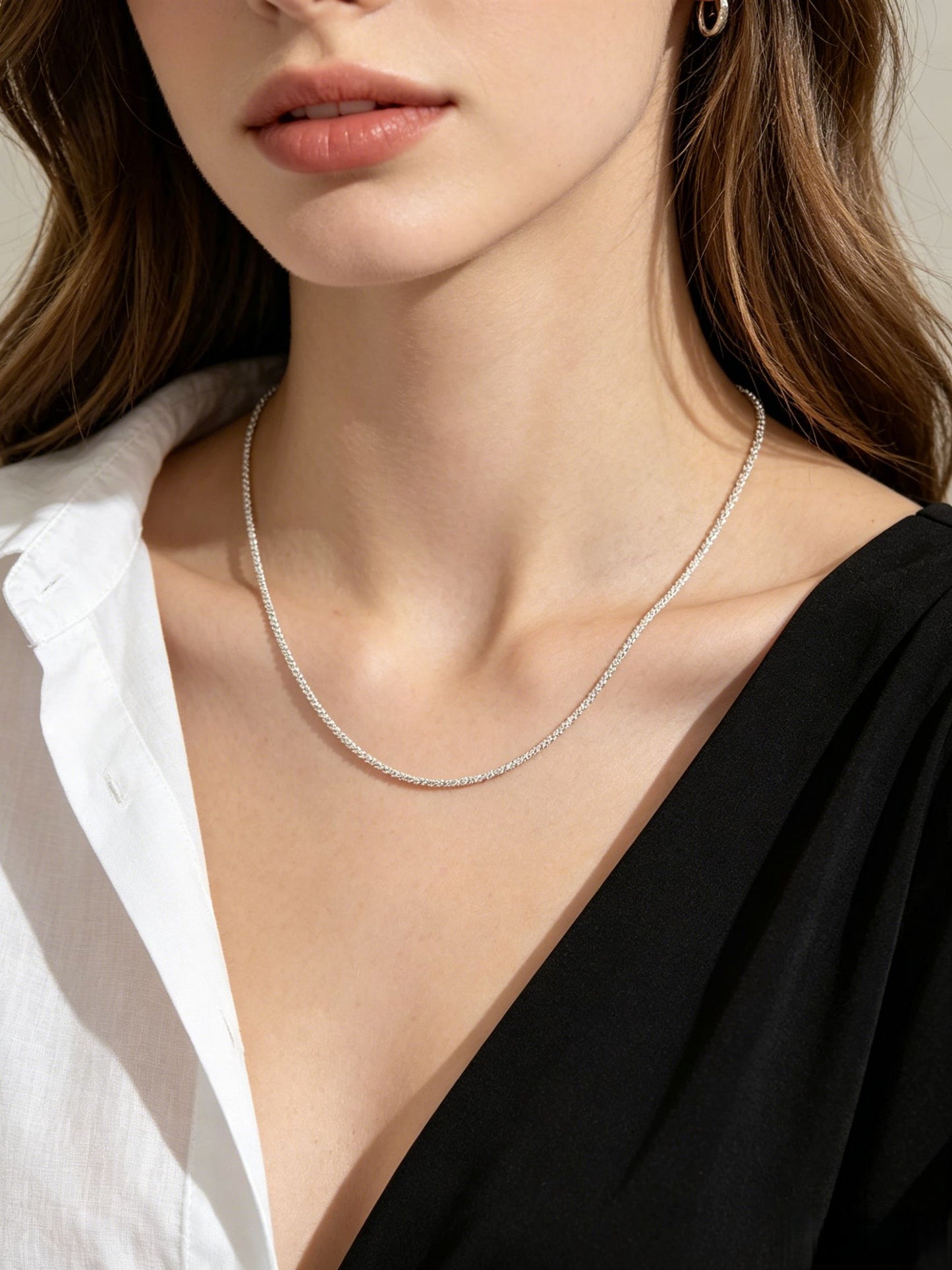 18K Gold Plated Beveled Square Bead Chain Necklace | 50cm Minimalist Geometric Layering Chain