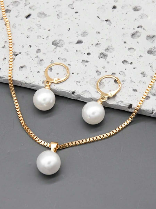 3pcs Pearl Jewelry Set for Women – Bridal Pearl Necklace and Teardrop Earrings