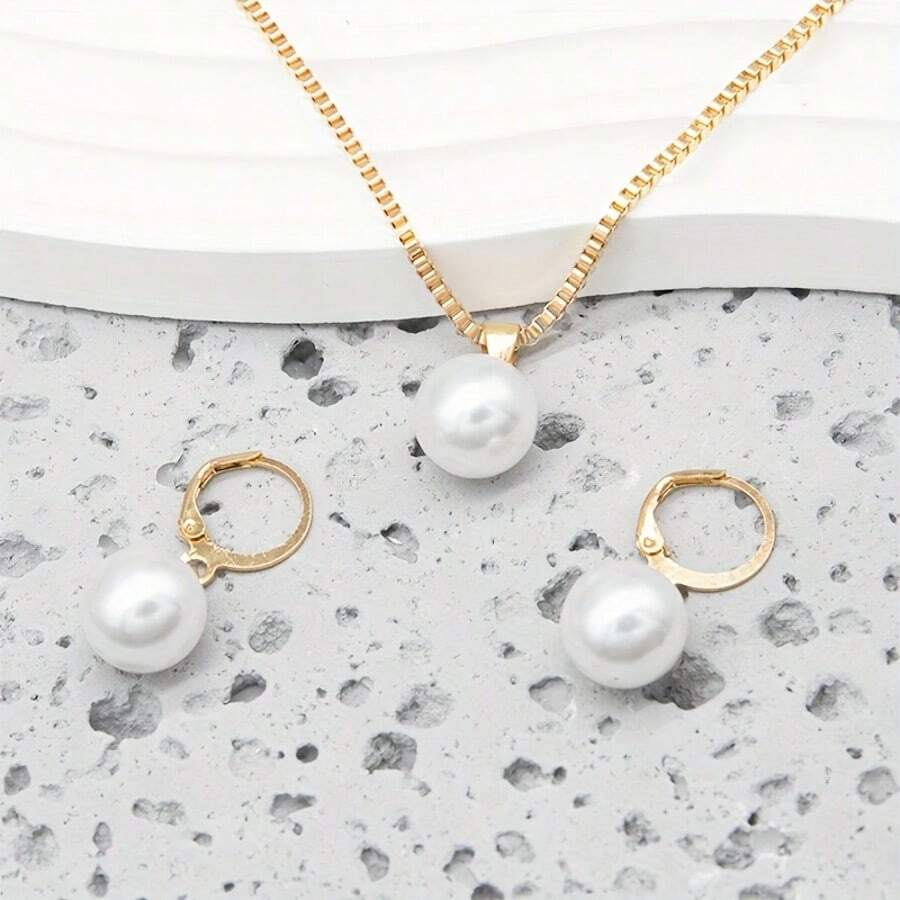 3pcs Pearl Jewelry Set for Women – Bridal Pearl Necklace and Teardrop Earrings