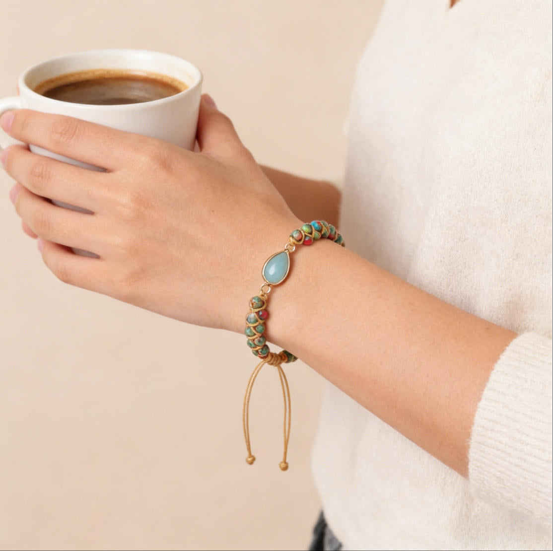 Natural Amazonite Gemstone Charm Bracelet – Waterdrop / Heart Pendant