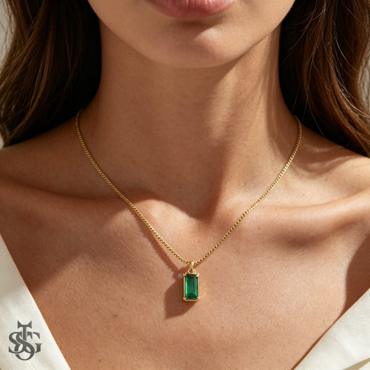 14K Gold Plated Rectangle Birthstone Necklace | Dainty Vintage Jewelry