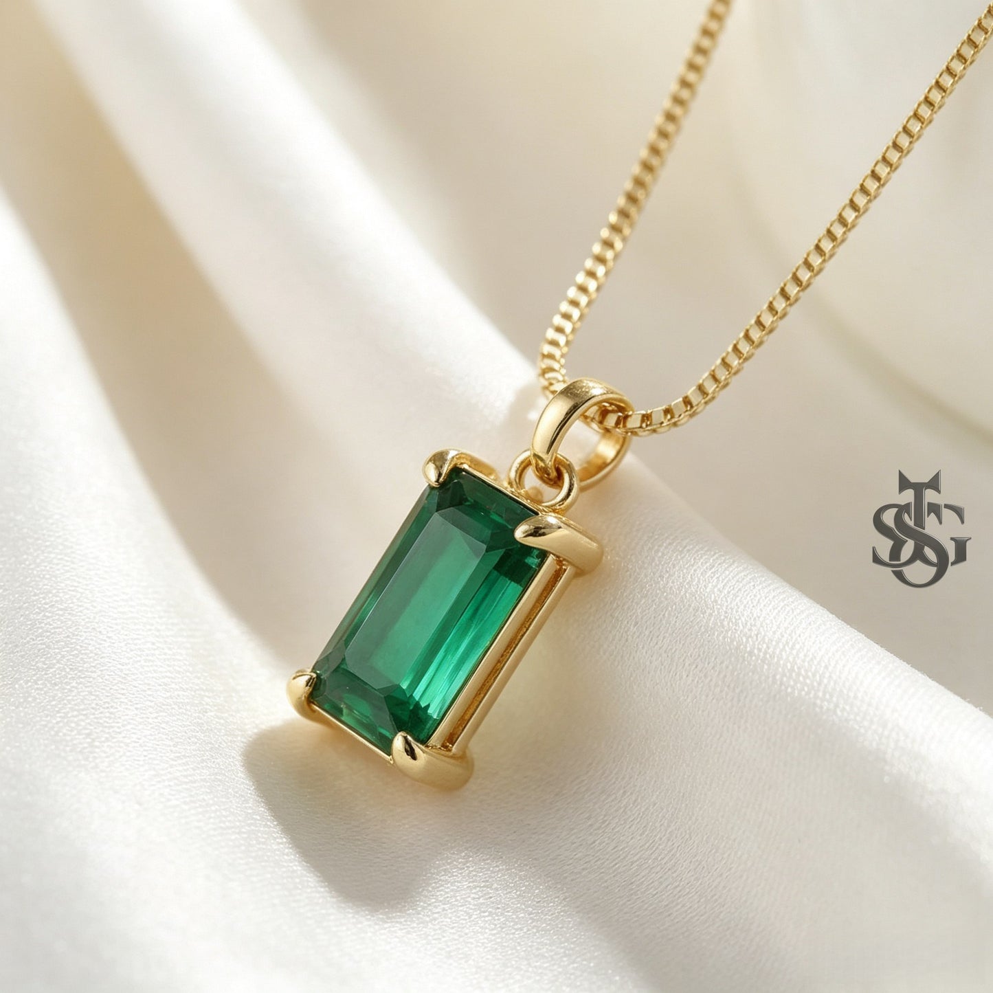 14K Gold Plated Rectangle Birthstone Necklace | Dainty Vintage Jewelry