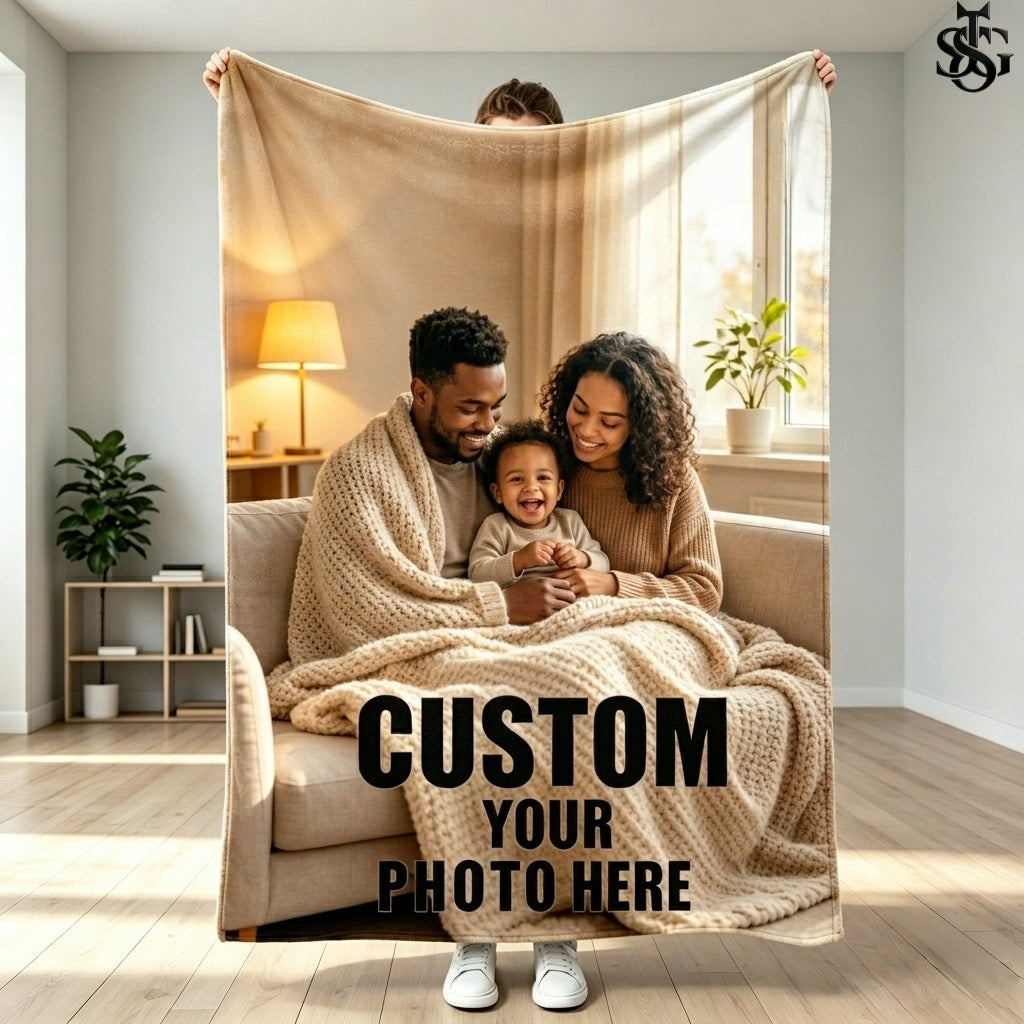 Custom Photo Blanket – Personalized Flannel Throw with Your Photo & Text