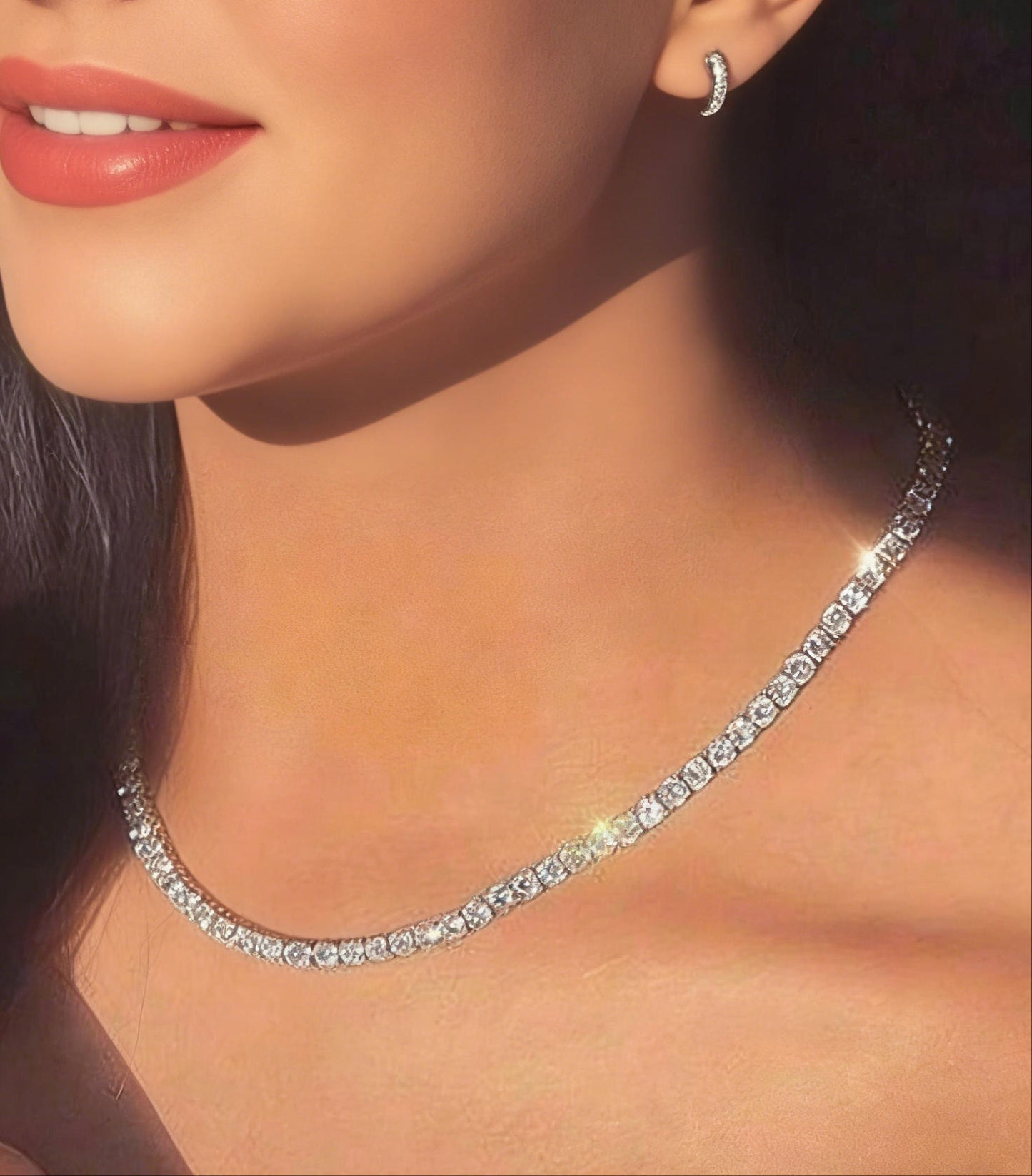 Dainty CZ Tennis Choker Necklace for Women | Iced Out Cubic Zirconia Silver Necklace