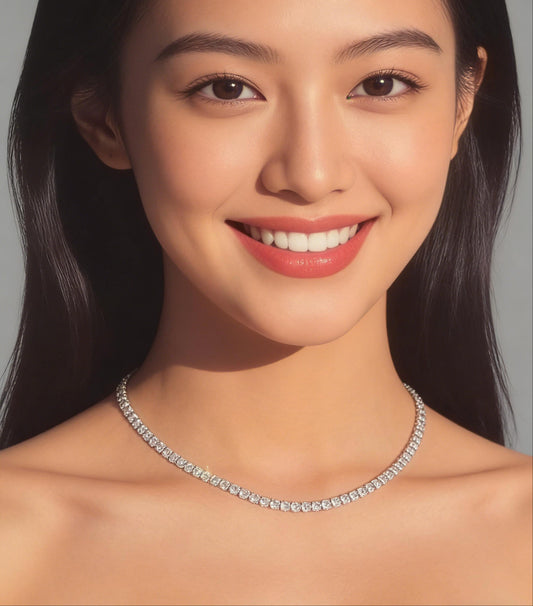 Dainty CZ Tennis Choker Necklace for Women | Iced Out Cubic Zirconia Silver Necklace