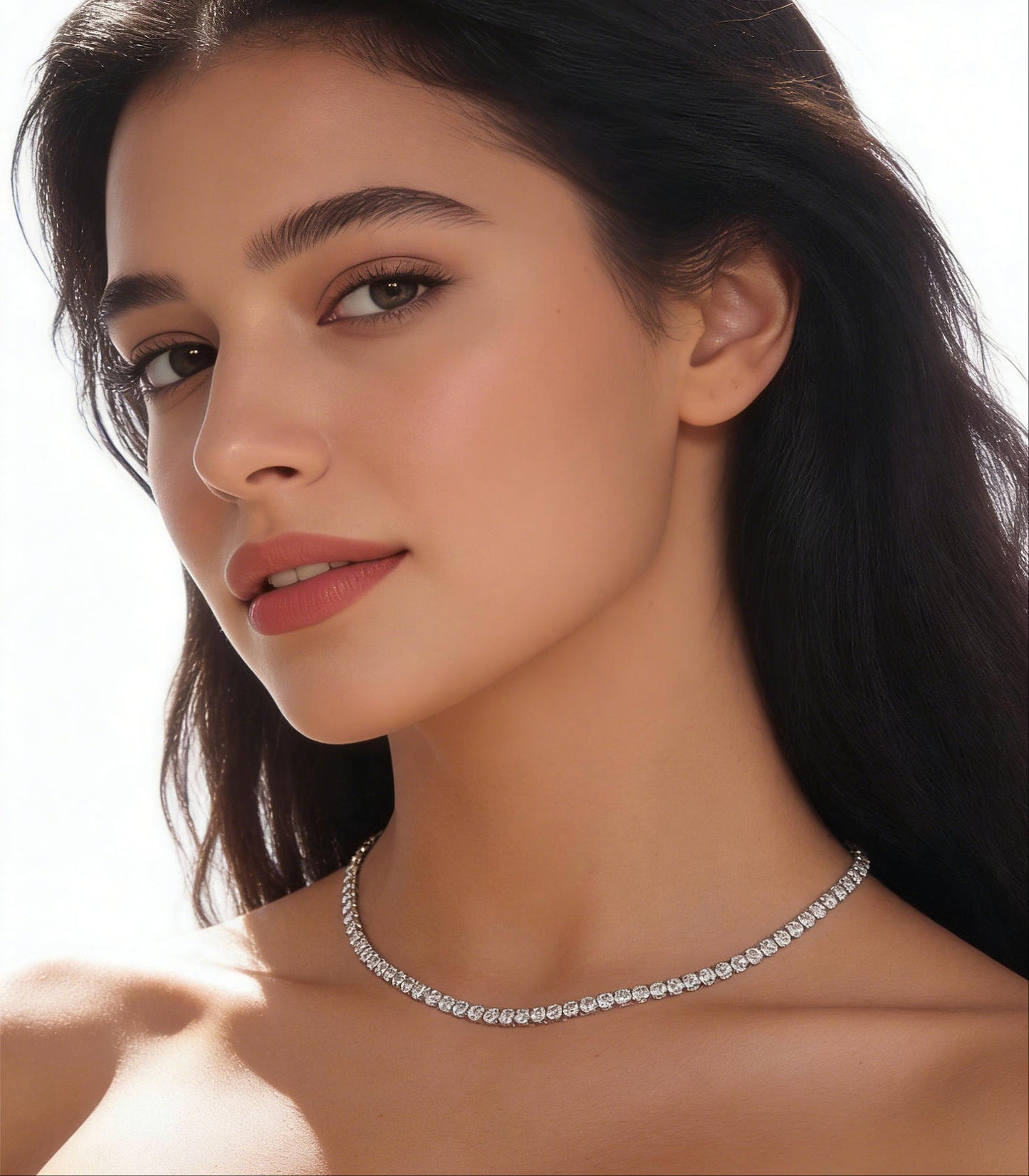 Dainty CZ Tennis Choker Necklace for Women | Iced Out Cubic Zirconia Silver Necklace