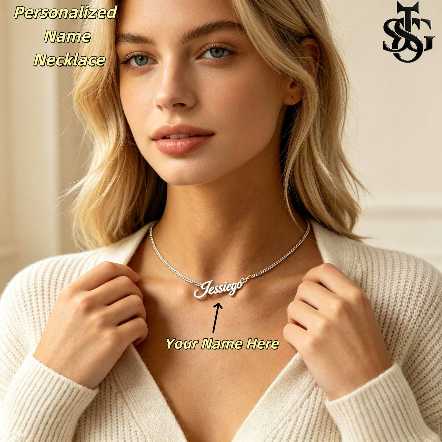 Custom Name Necklace for Women – 18K Gold Plated Personalized Script Necklace with Heart
