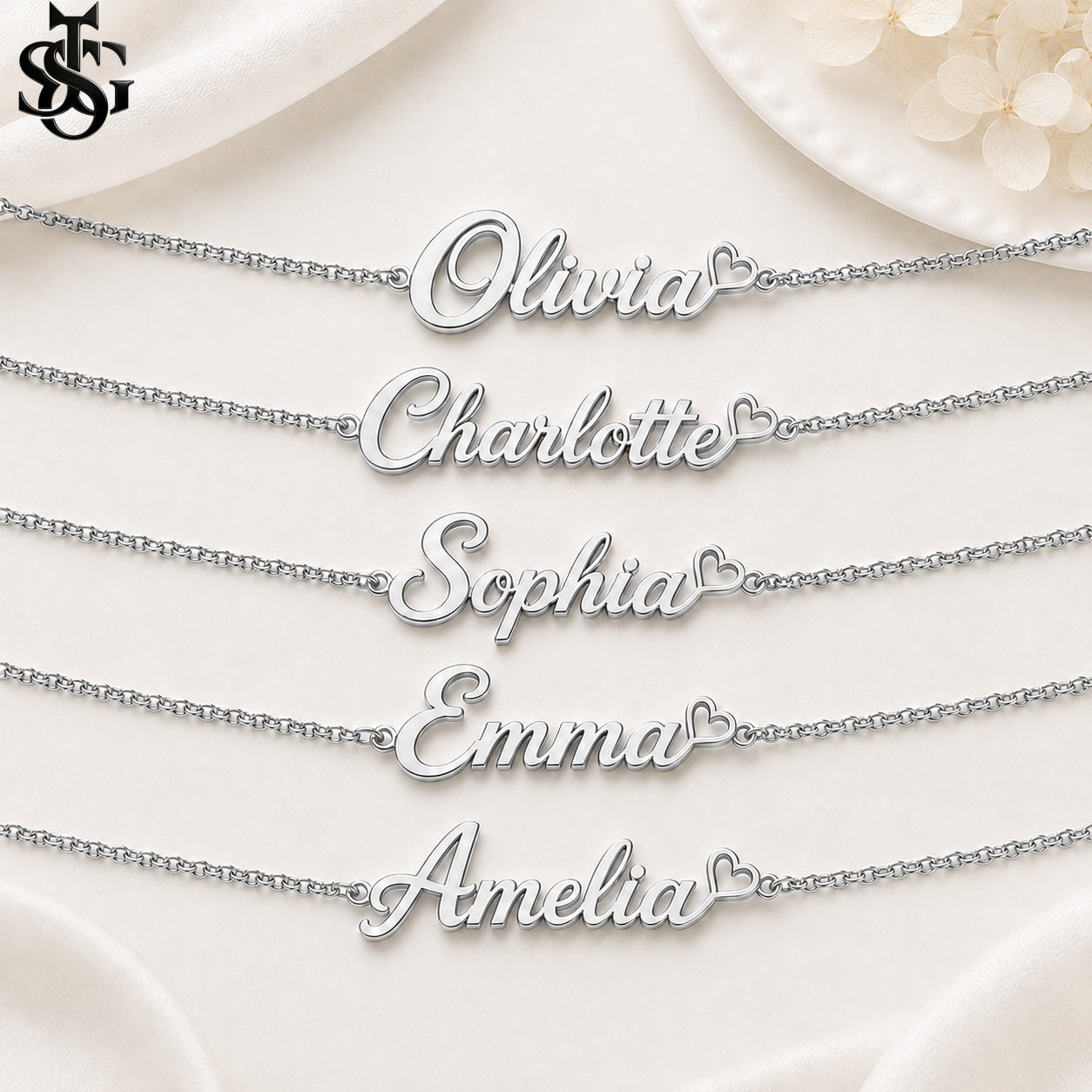 Custom Name Necklace for Women – 18K Gold Plated Personalized Script Necklace with Heart