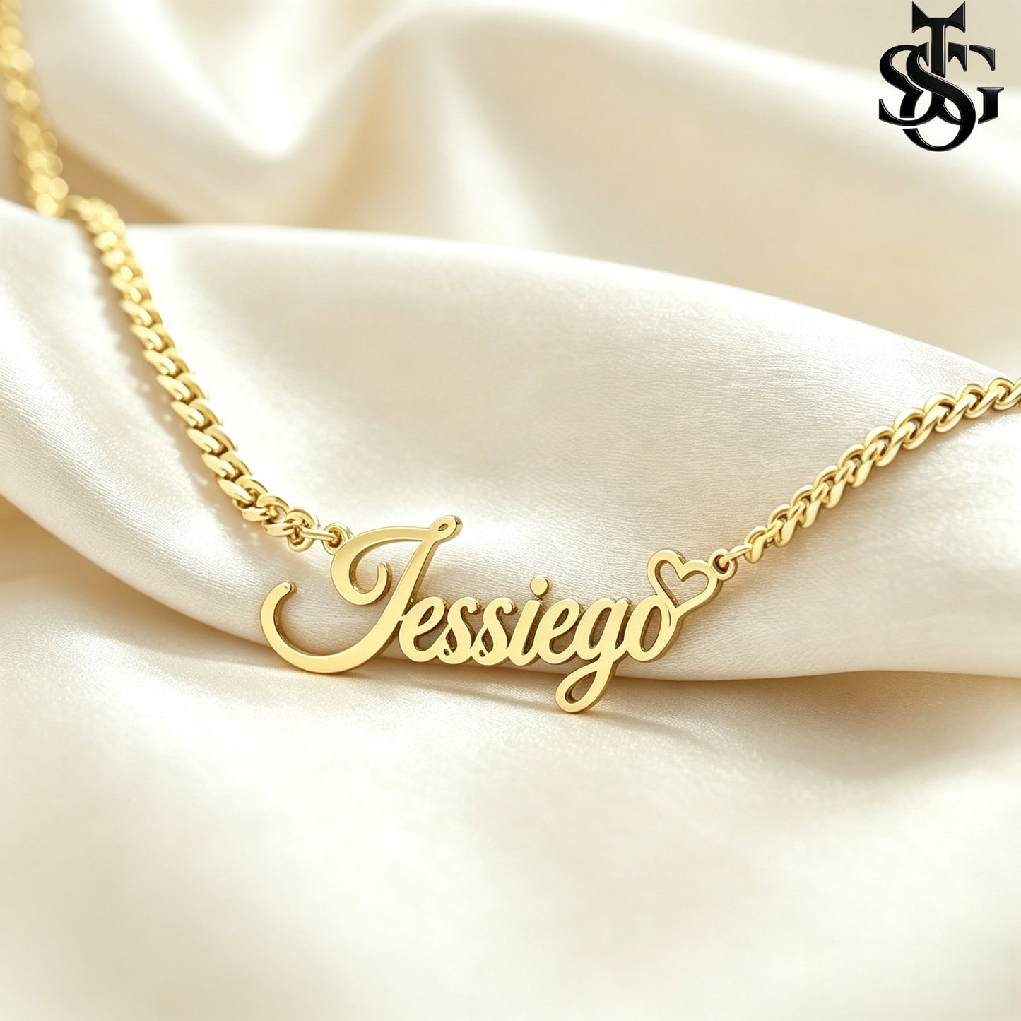 Custom Name Necklace for Women – 18K Gold Plated Personalized Script Necklace with Heart