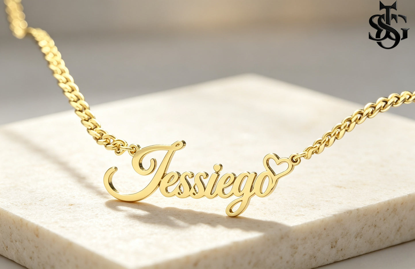 Custom Name Necklace for Women – 18K Gold Plated Personalized Script Necklace with Heart