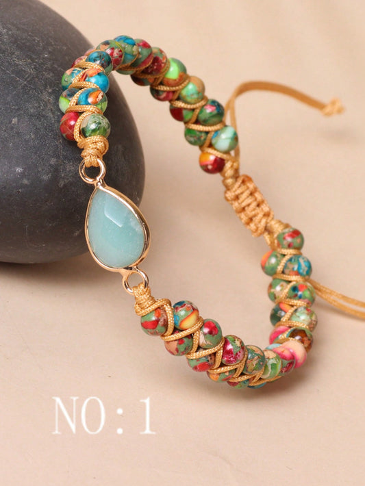 Natural Amazonite Gemstone Braided Charm Bracelet