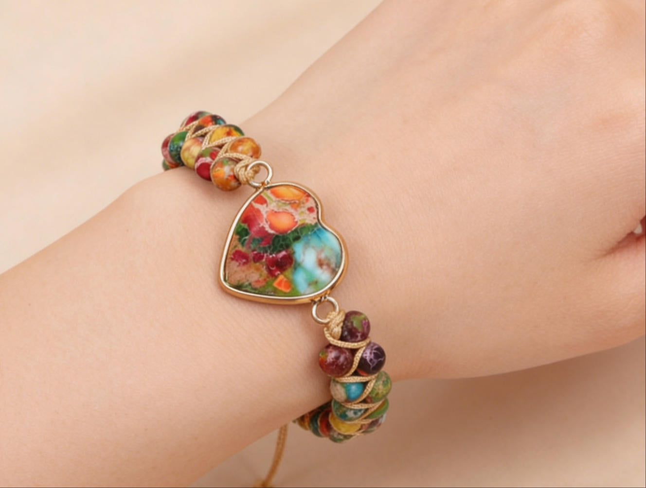 Natural Amazonite Gemstone Braided Charm Bracelet