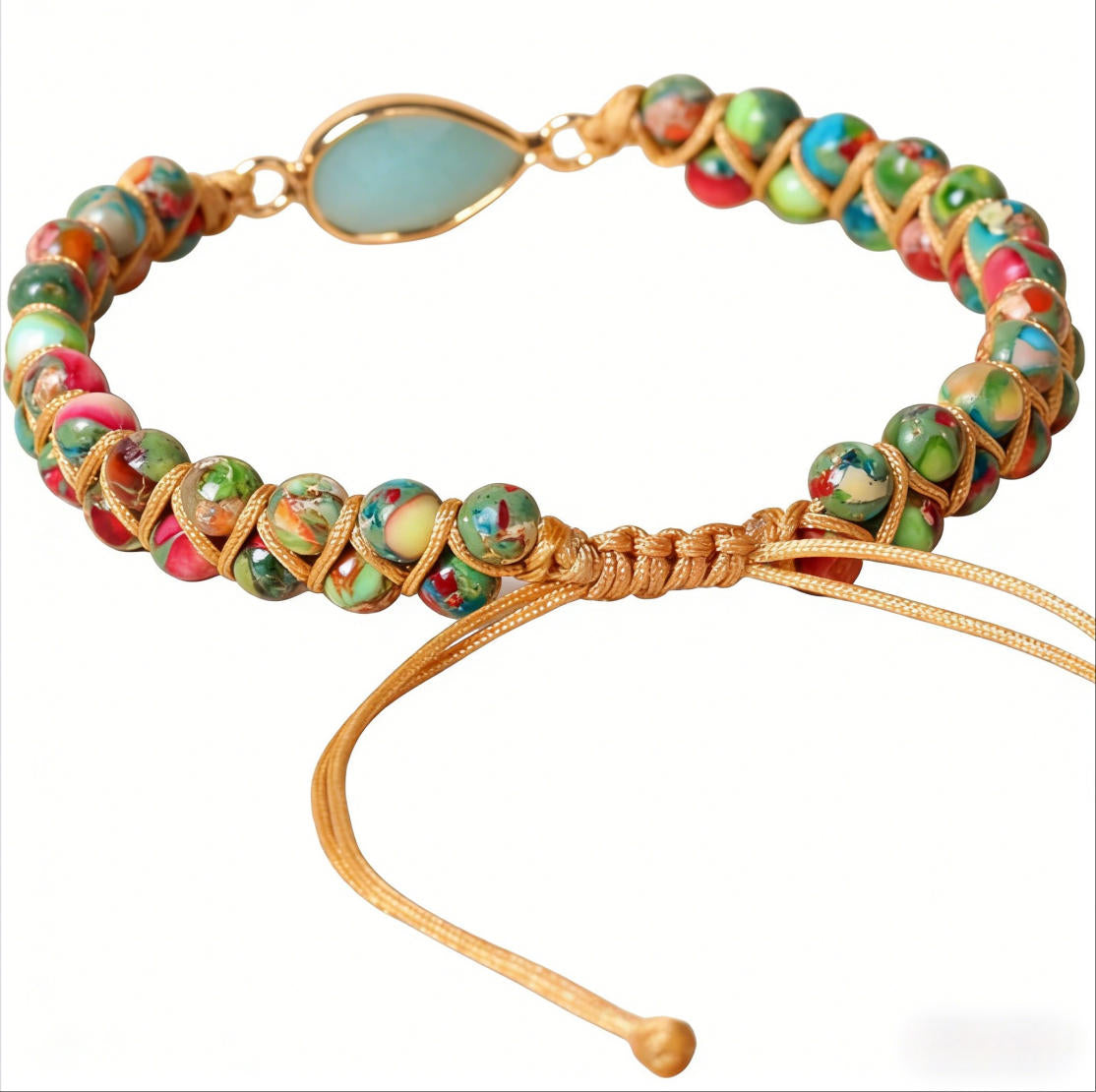 Natural Amazonite Gemstone Braided Charm Bracelet