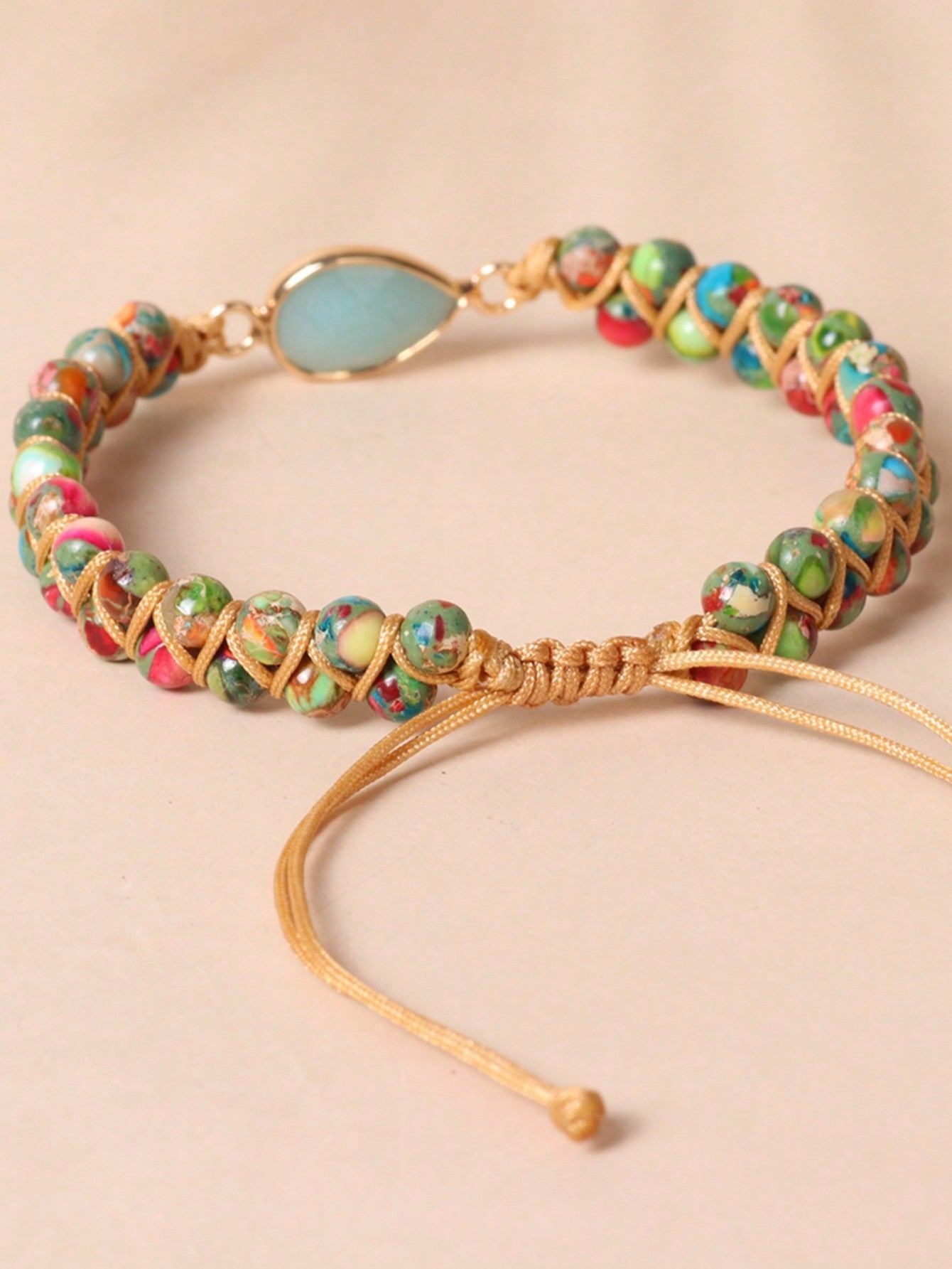Natural Amazonite Gemstone Braided Charm Bracelet