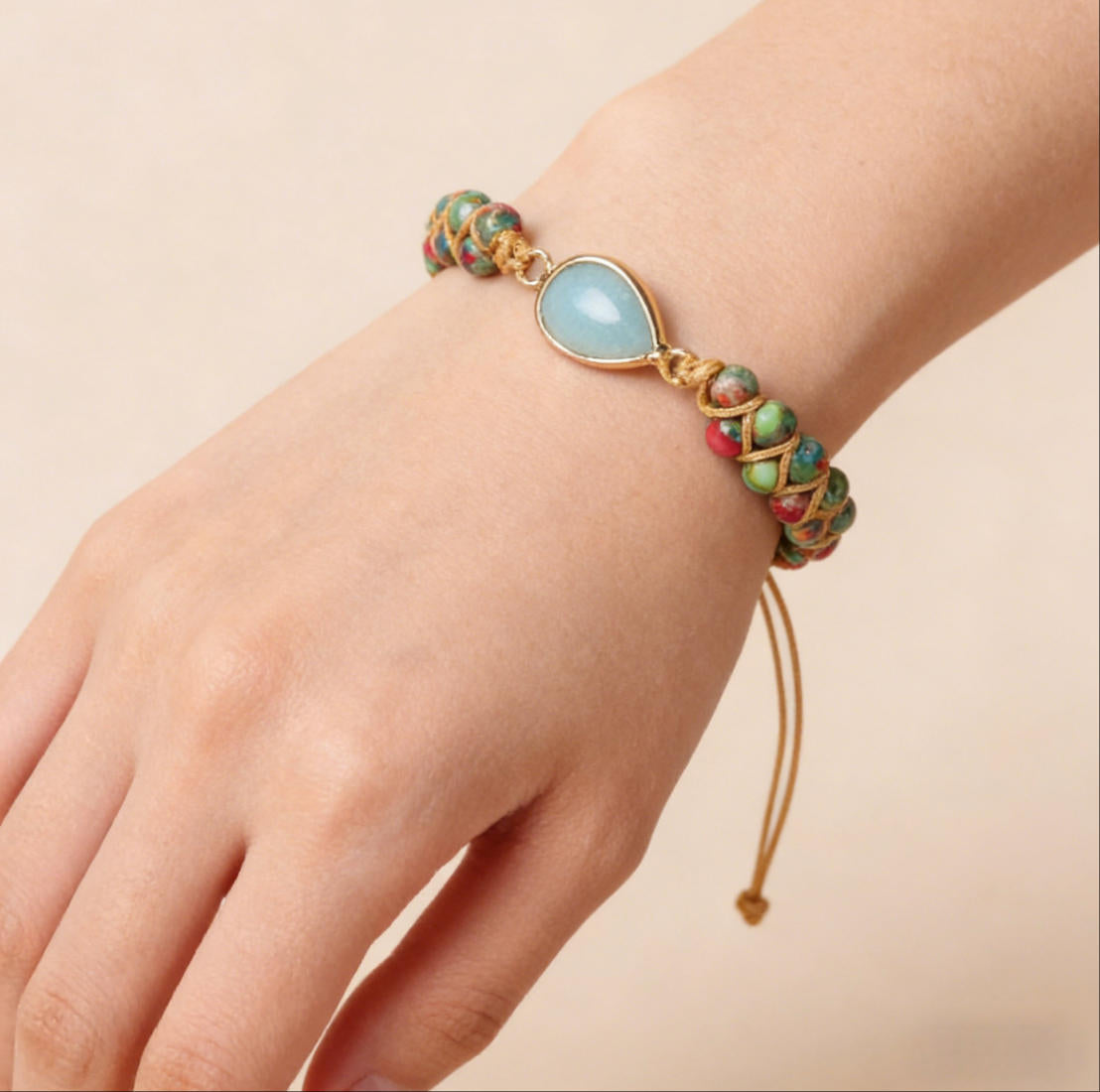 Natural Amazonite Gemstone Braided Charm Bracelet