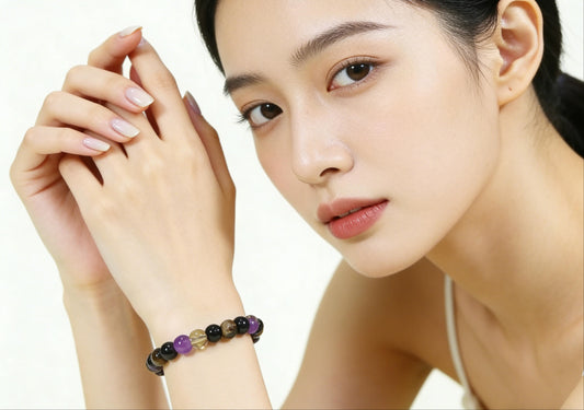 Tigereye & Amethyst Bead Stretch Bracelet