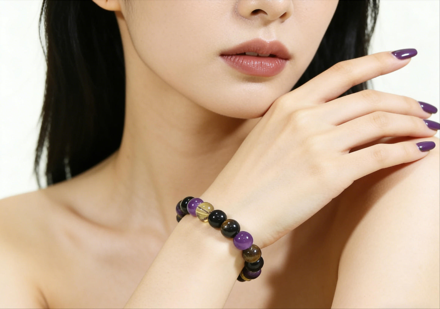 Tigereye & Amethyst Bead Stretch Bracelet