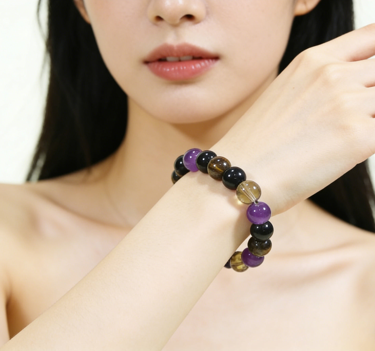 Tigereye & Amethyst Bead Stretch Bracelet