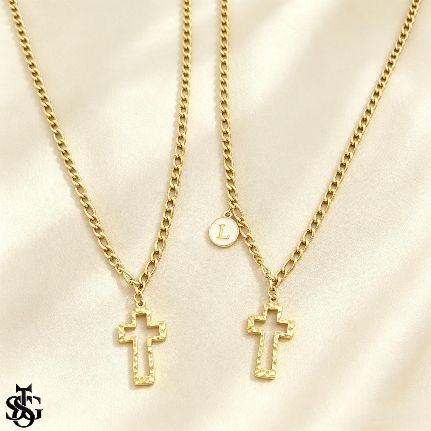 Gold Cross Pendant Necklace for Couples | Customizable Initial Letter Charm