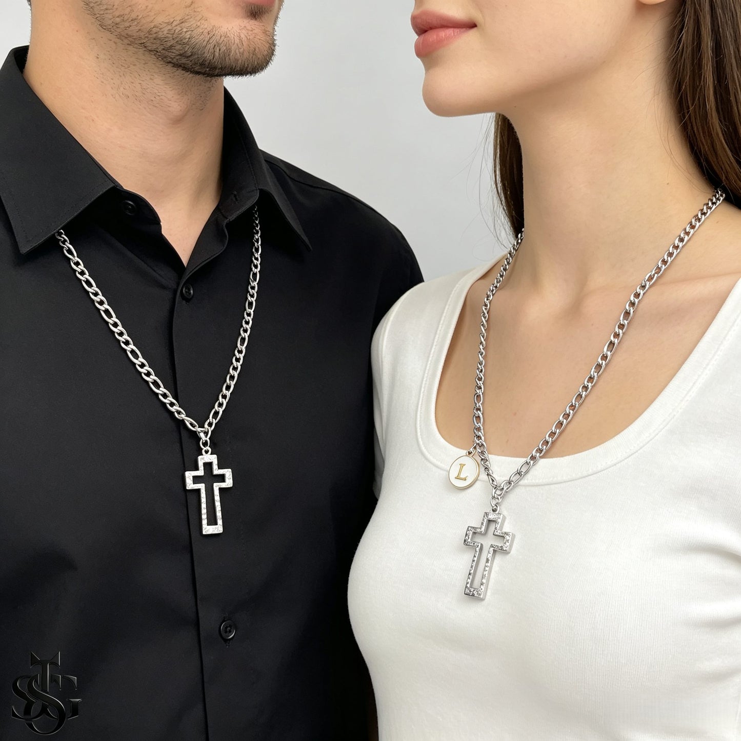 Gold Cross Pendant Necklace for Couples | Customizable Initial Letter Charm