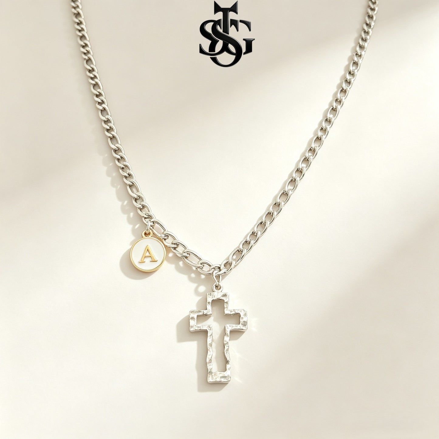Gold Cross Pendant Necklace for Couples | Customizable Initial Letter Charm
