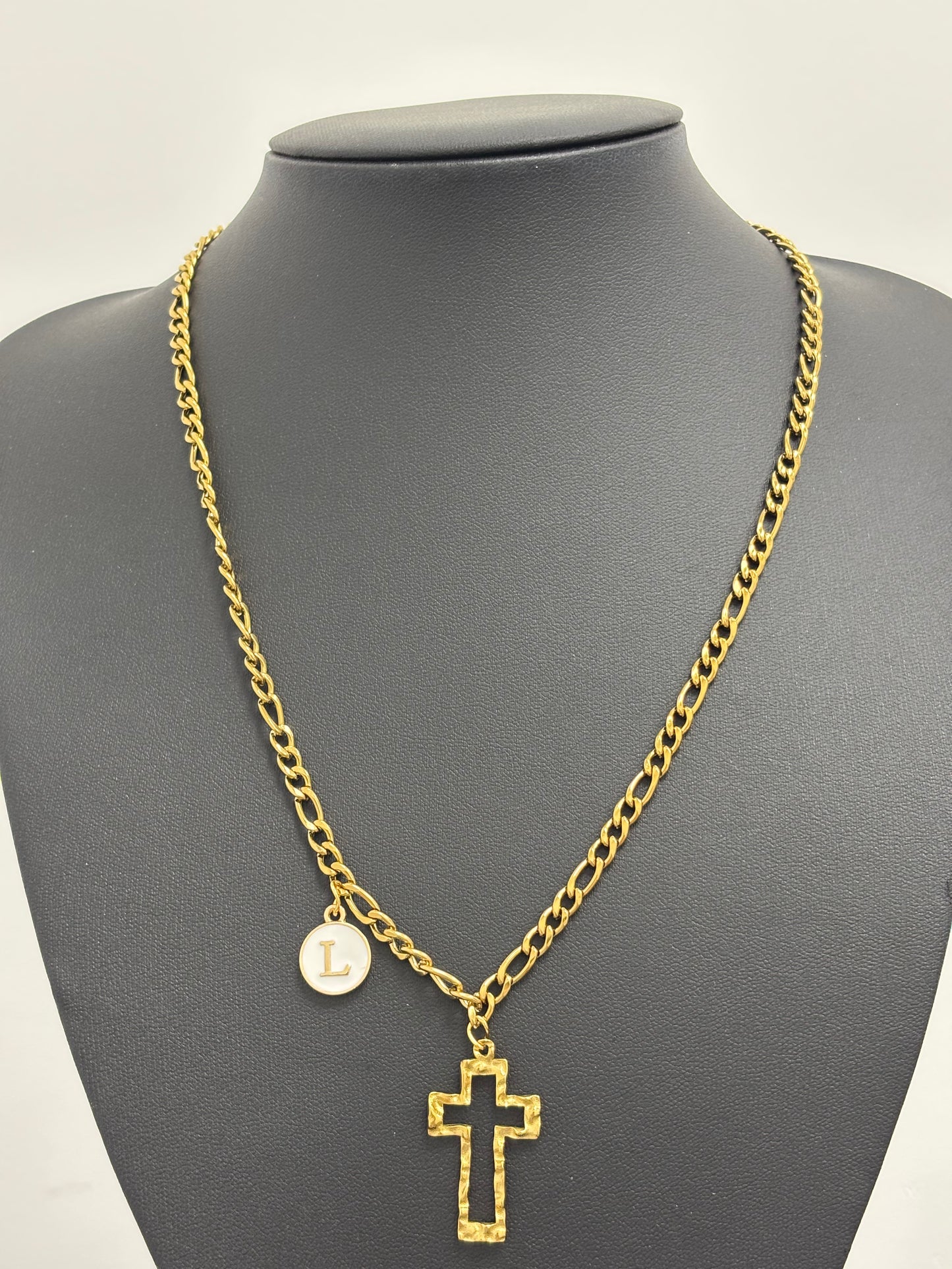 Gold Cross Pendant Necklace for Couples | Customizable Initial Letter Charm