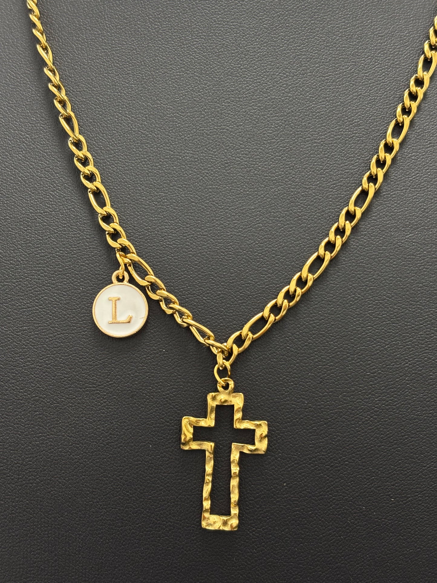 Gold Cross Pendant Necklace for Couples | Customizable Initial Letter Charm