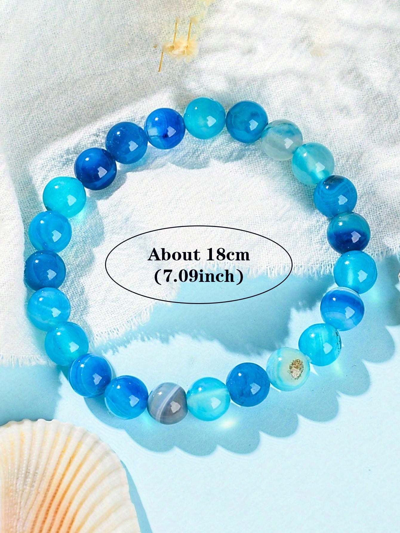 Blue Striped Agate Beaded Bracelet – 8mm Boho Stretch