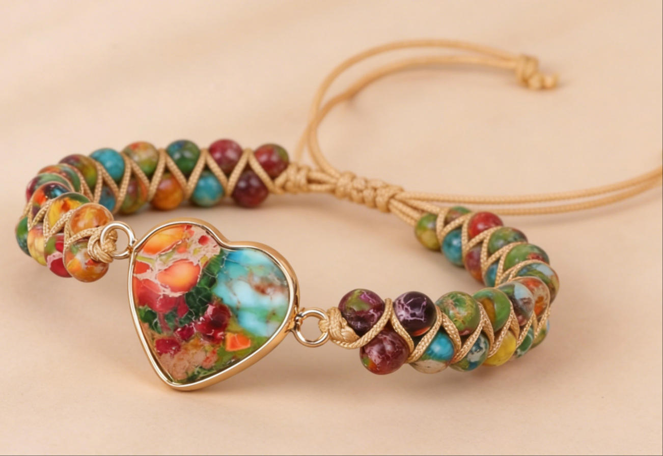 Natural Amazonite Gemstone Charm Bracelet – Waterdrop / Heart Pendant