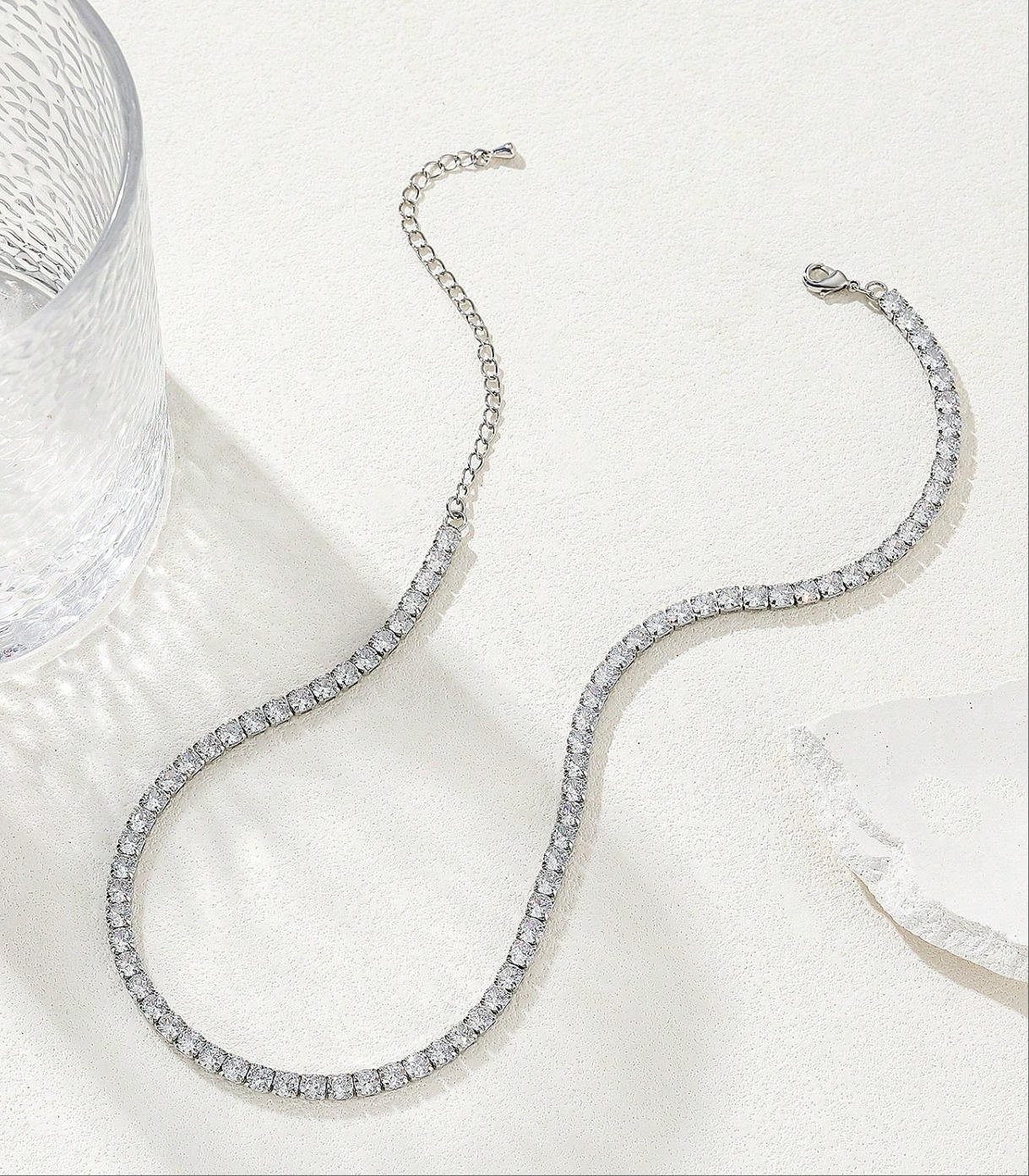 Dainty CZ Tennis Choker Necklace for Women | Iced Out Cubic Zirconia Silver Necklace