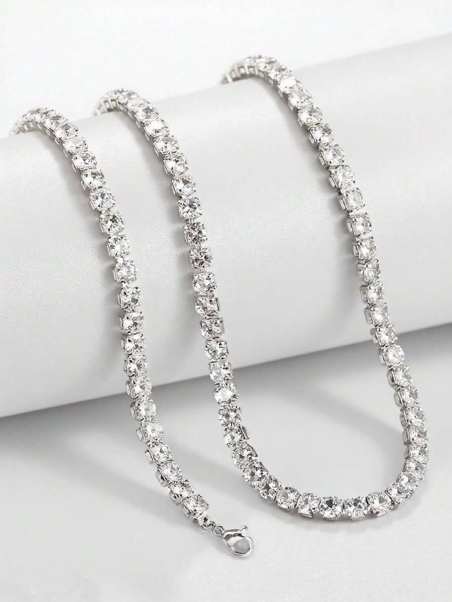 Dainty CZ Tennis Choker Necklace for Women | Iced Out Cubic Zirconia Silver Necklace