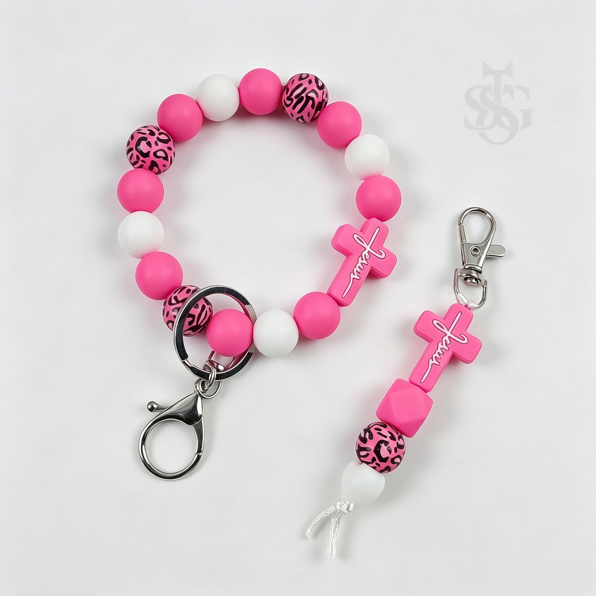 Jesus Cross Silicone Bead Keychain Set | Christian Faith Keychain Gift