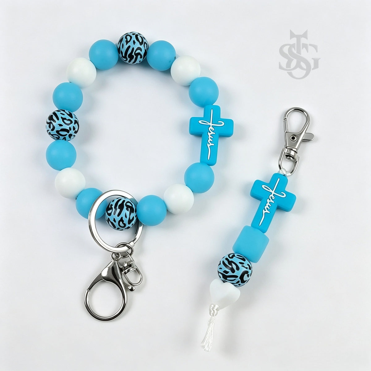 Jesus Cross Silicone Bead Keychain Set | Christian Faith Keychain Gift