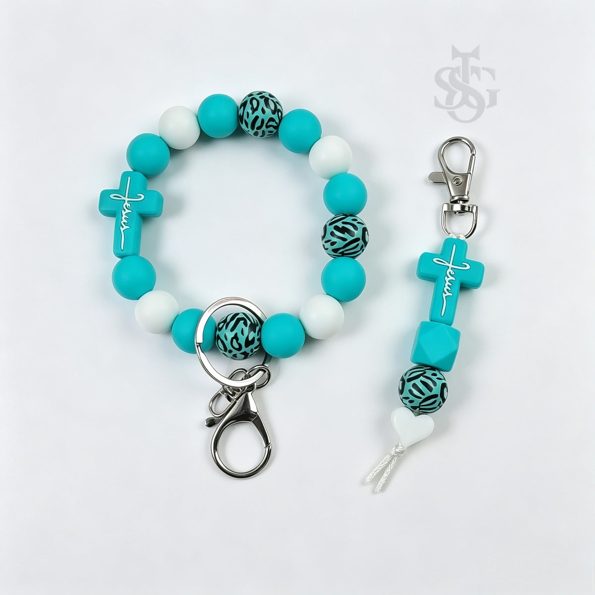 Jesus Cross Silicone Bead Keychain Set | Christian Faith Keychain Gift