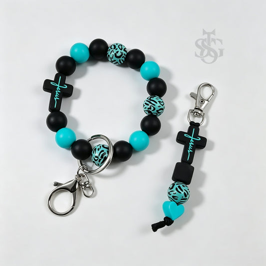 Jesus Cross Silicone Bead Keychain Set | Christian Faith Keychain Gift