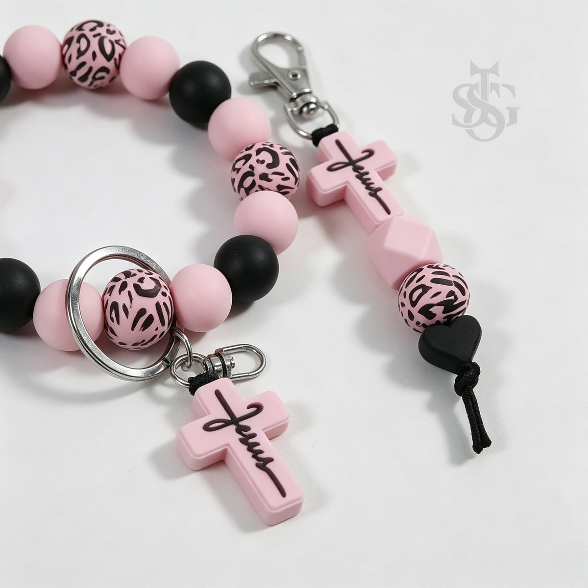 Jesus Cross Silicone Bead Keychain Set | Christian Faith Keychain Gift