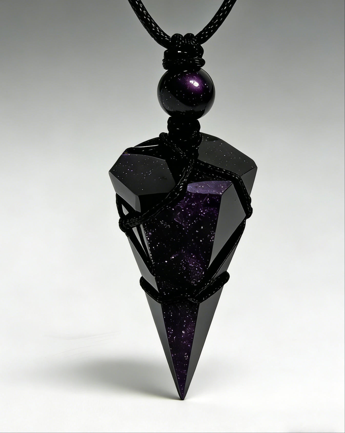 Natural Crystal Point Necklace for Men&Women – Geometric Stone Pendant in Black Tone