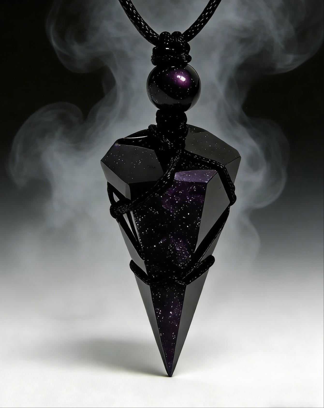 Natural Crystal Point Necklace for Men&Women – Geometric Stone Pendant in Black Tone