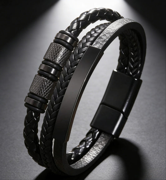 Men's Black Braided Stainless Steel Magnetic Bracelet