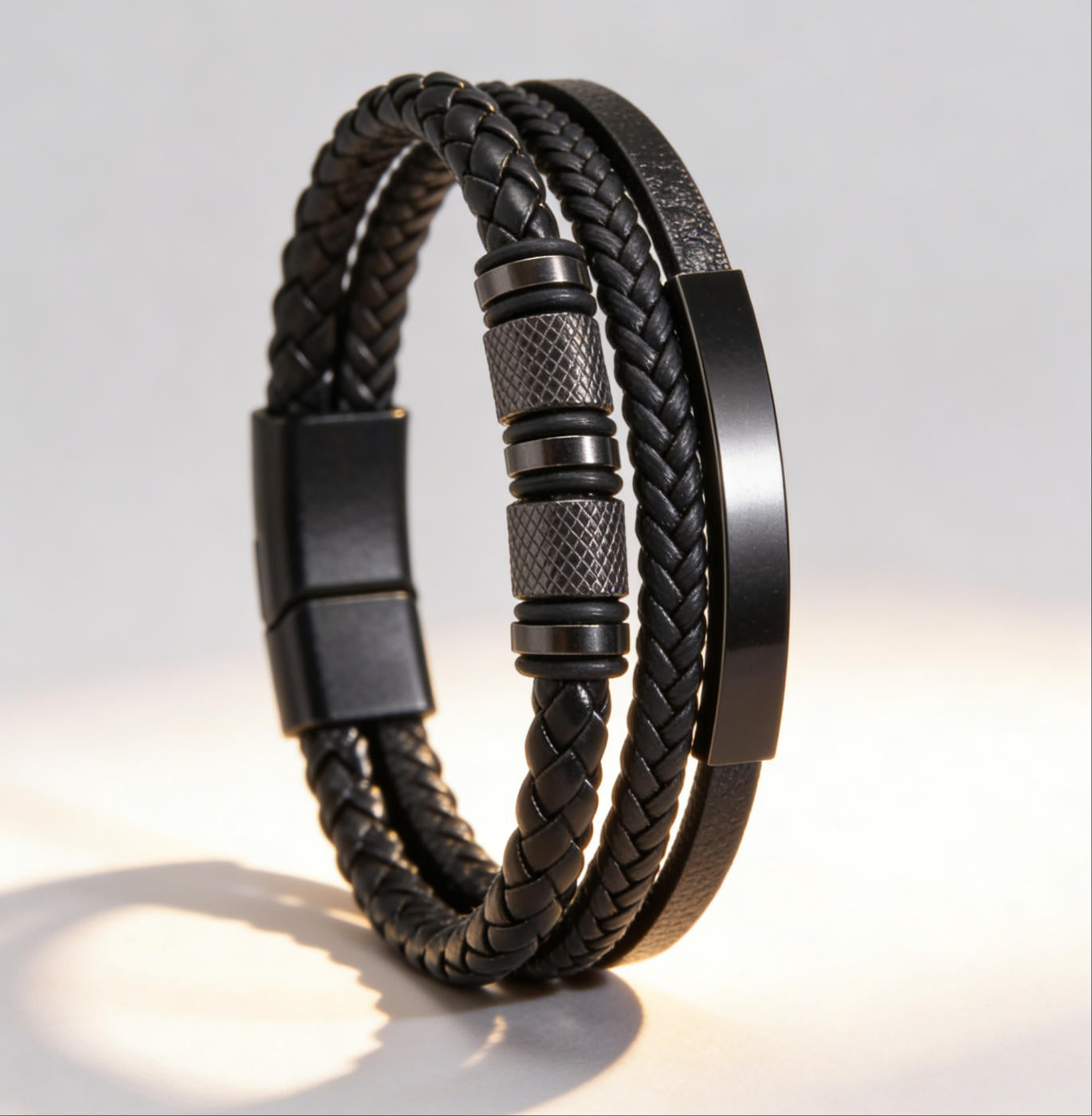 Men's Black Braided Stainless Steel Magnetic Bracelet