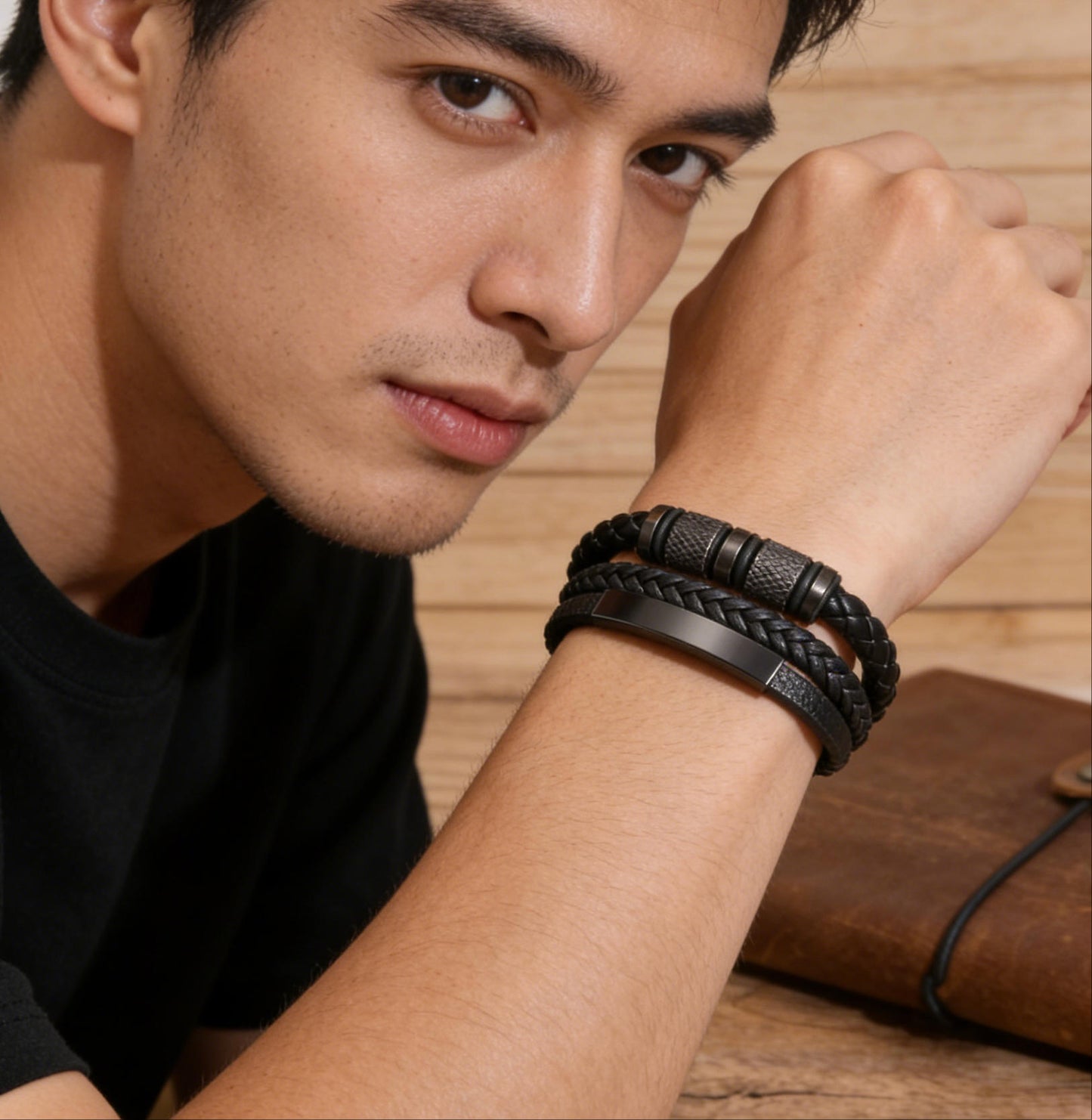 Men's Black Braided Stainless Steel Magnetic Bracelet
