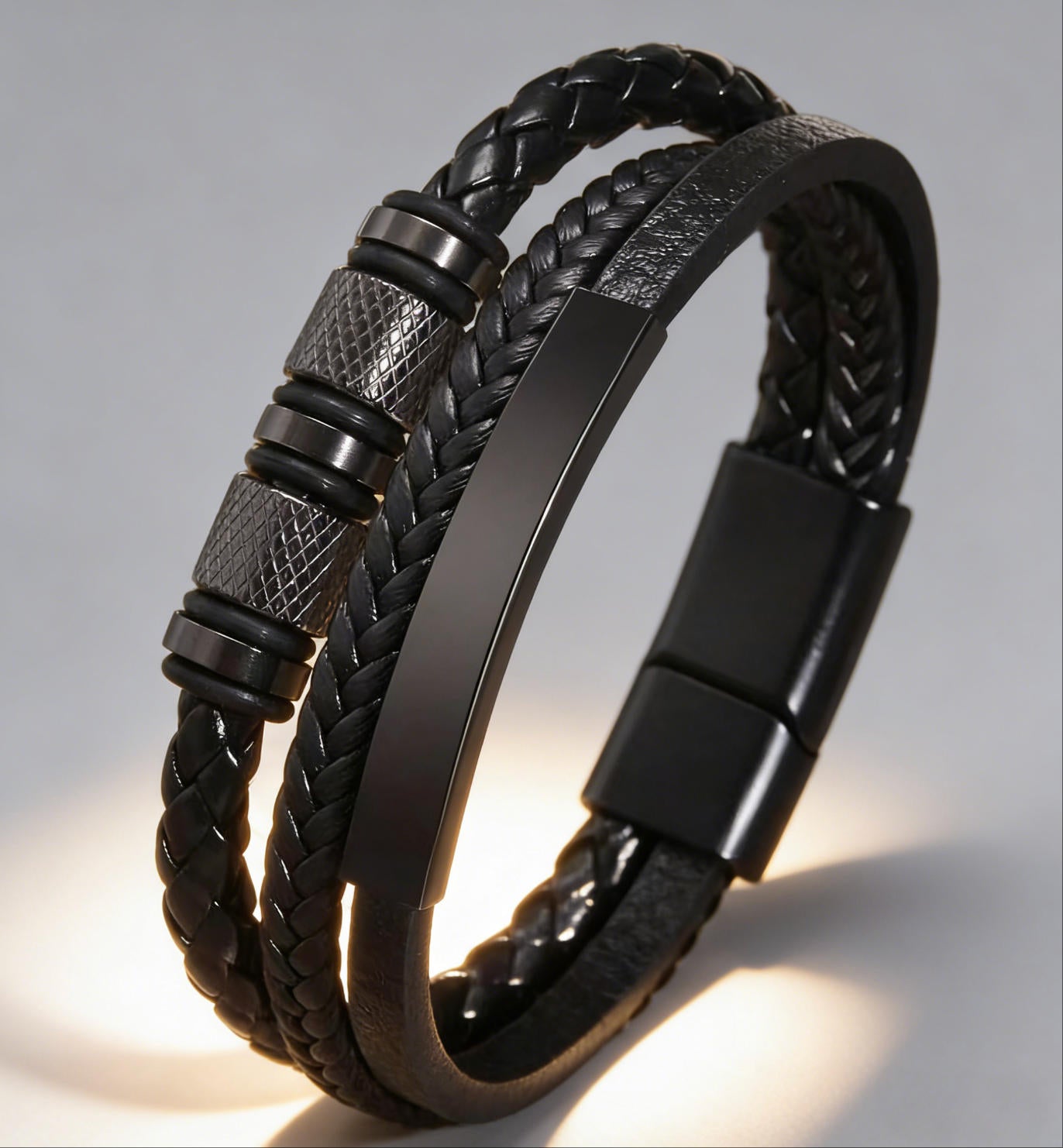 Men's Black Braided Stainless Steel Magnetic Bracelet