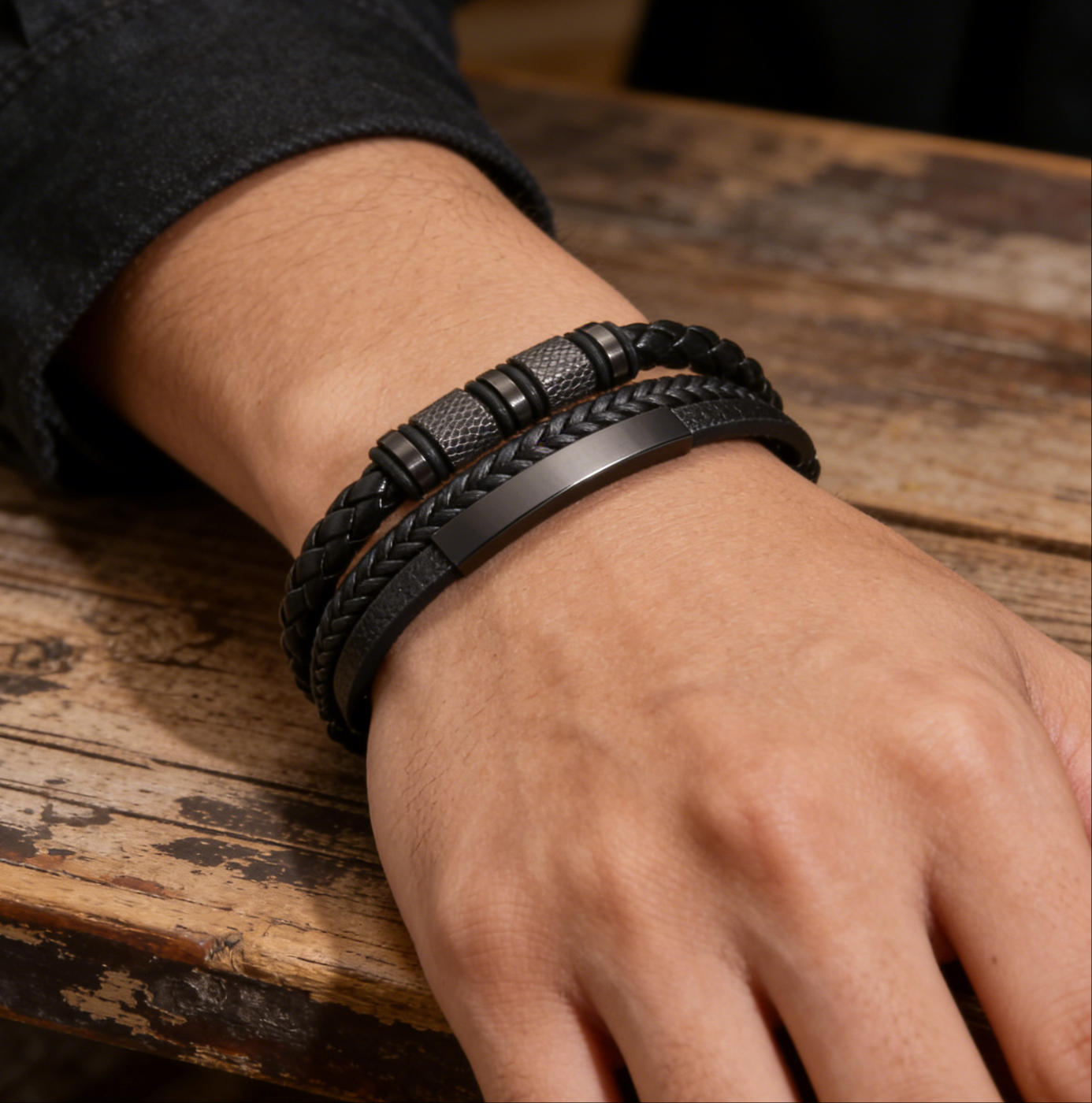 Men's Black Braided Stainless Steel Magnetic Bracelet